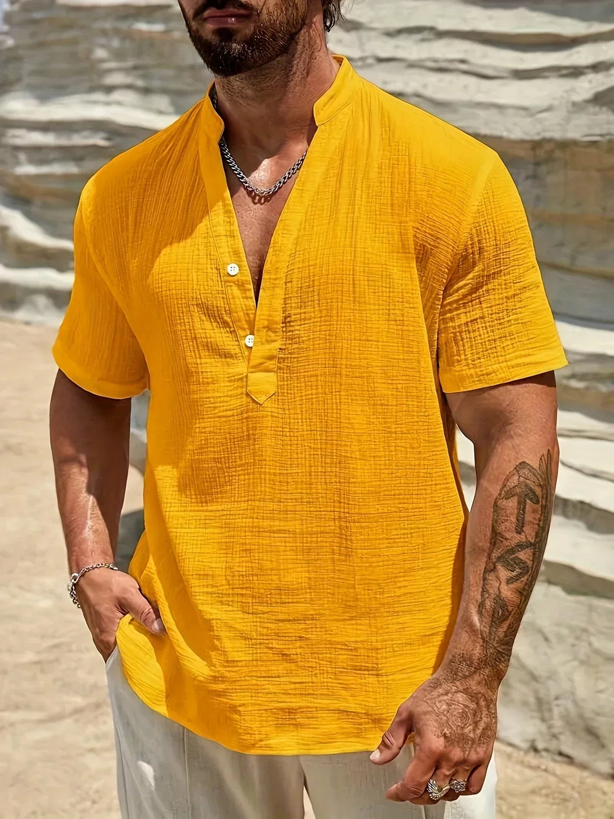 Camisa de Verano Elegante con Cuello Mao