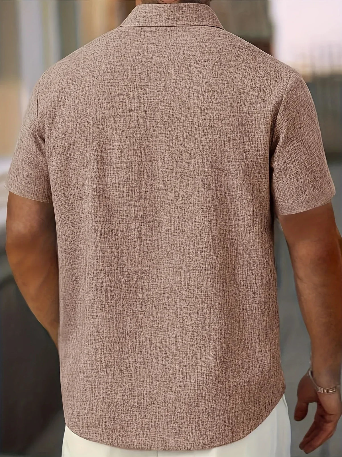Camisa Ligera de Manga Corta en Mezcla de Lino