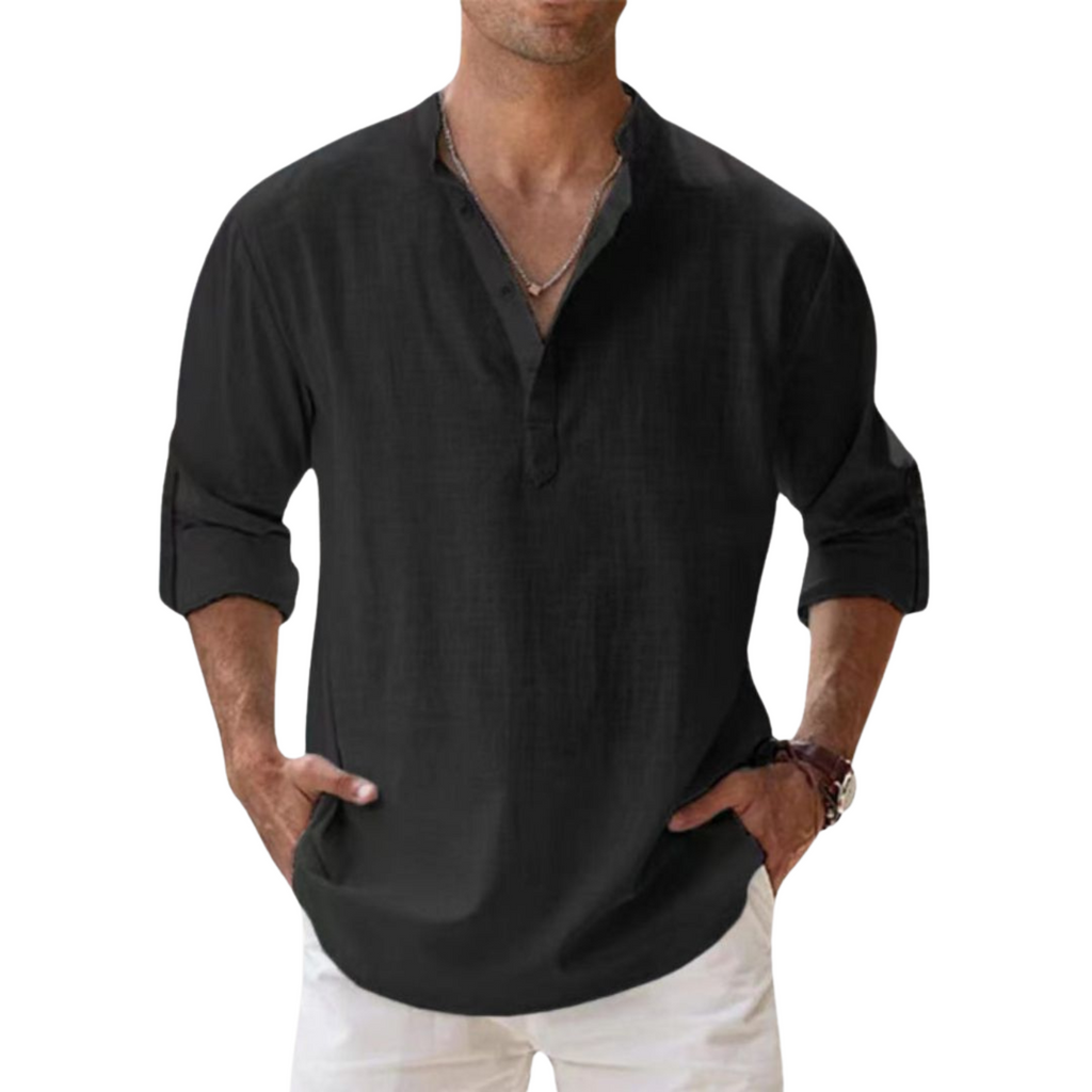 Camisa Henley de Algodón con Efecto Lino
