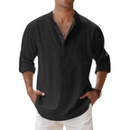 Camisa Henley de Algodón con Efecto Lino