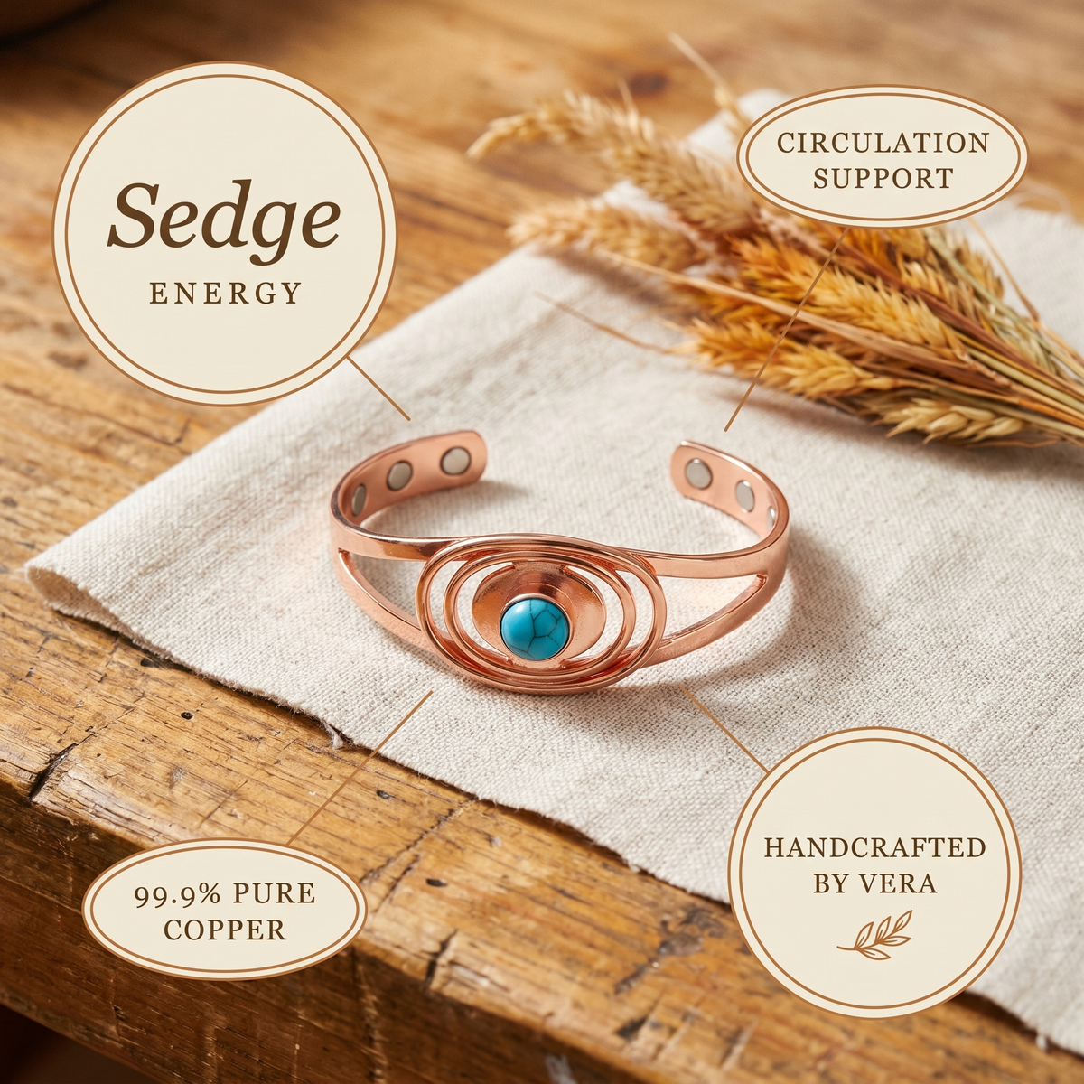 Vera | Pulsera de Cobre Juncia