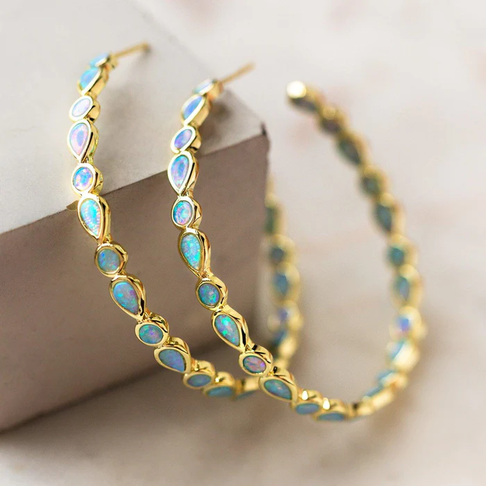 Pendientes de Aro Vintage Dorados con Ópalo Azul