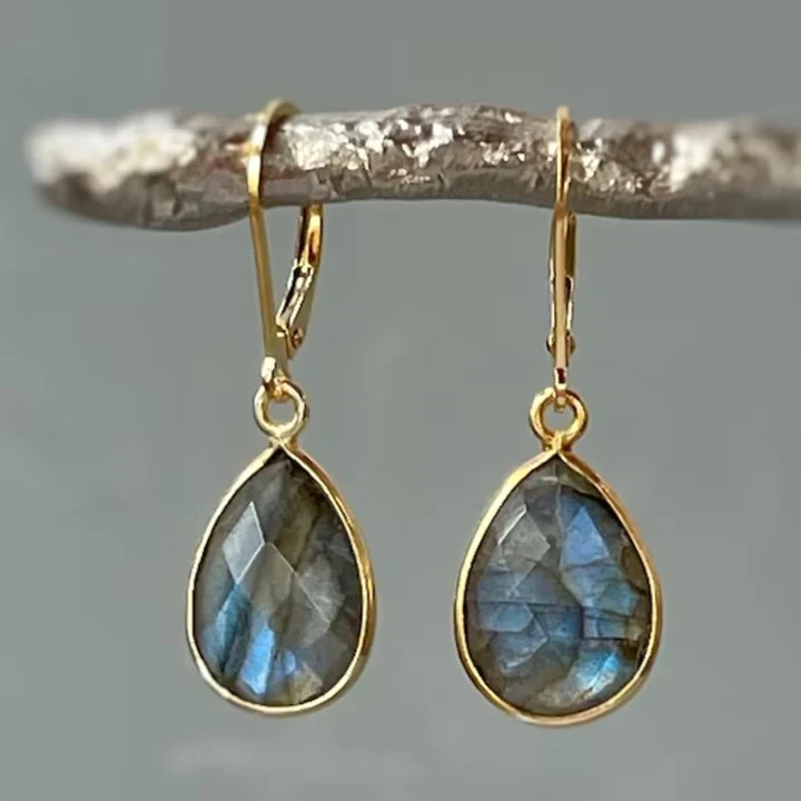 Pendientes Vintage Dorados con Cristales Azules