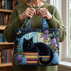 Bolso Artesanal - Gato Negro sobre Libros