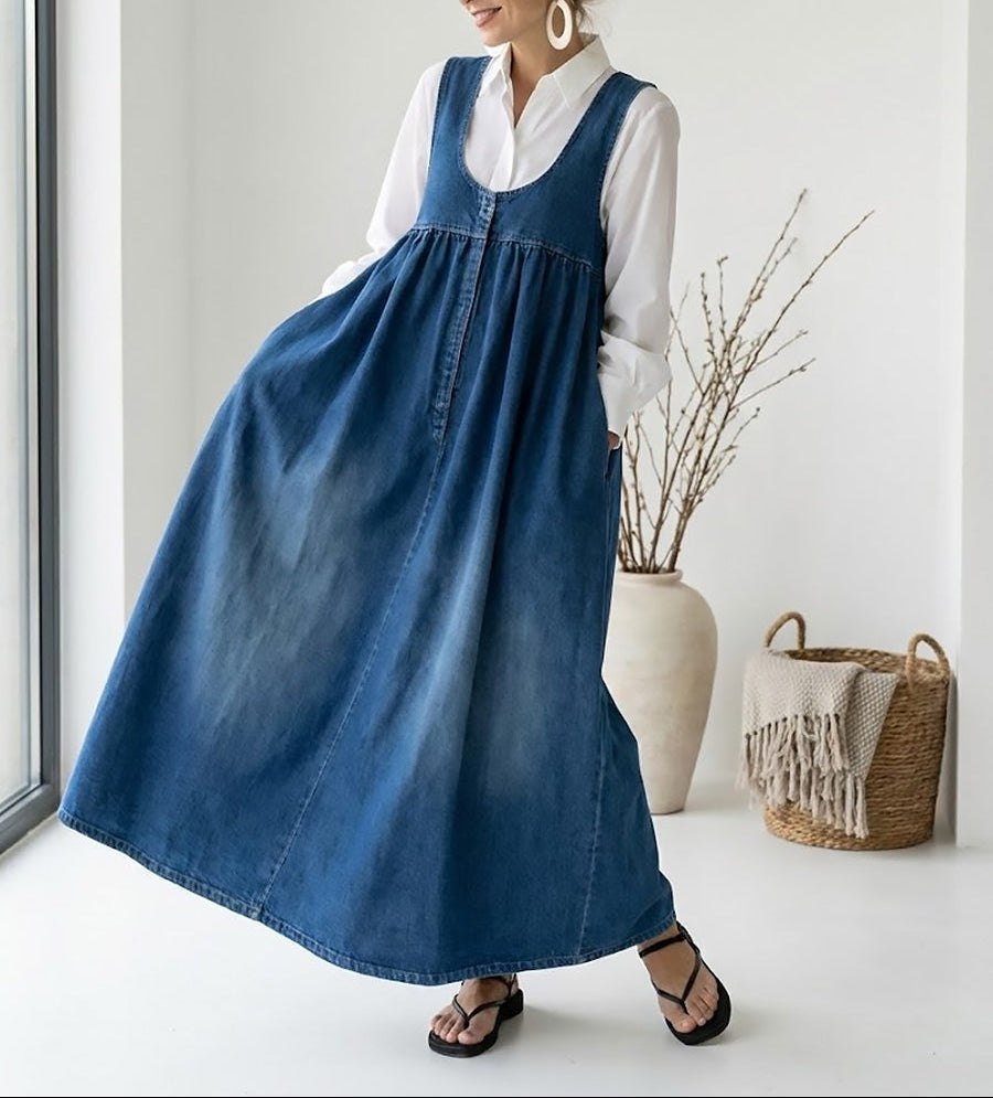 Karen | Vestido maxi vaquero lavado vintage de tacto algodón
