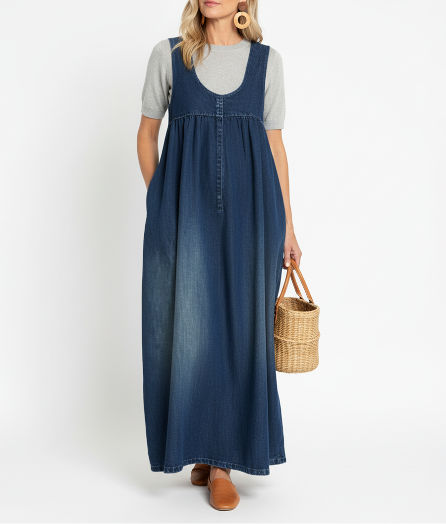 Karen | Vestido maxi vaquero lavado vintage de tacto algodón