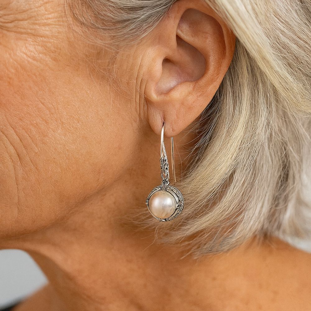 Pendientes Vintage Plateados con Perlas